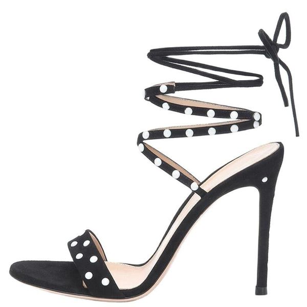 

sandals rivet decoration summer test black cross-tied thin high heel and open toe fashion women shoes