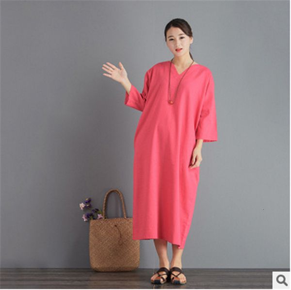 

portrait cotton and flax loose size big dress 7suv, Black;gray