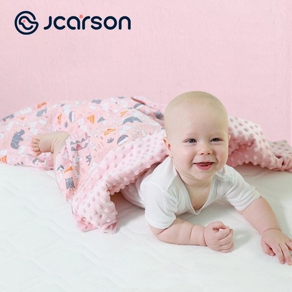 JCARSON Bebê espessa cobertor com recém-nascido macio lã sólida cama de algodão colcha de algodão swaddle envoltório duplo camada envelope carrinho de envelope 210309