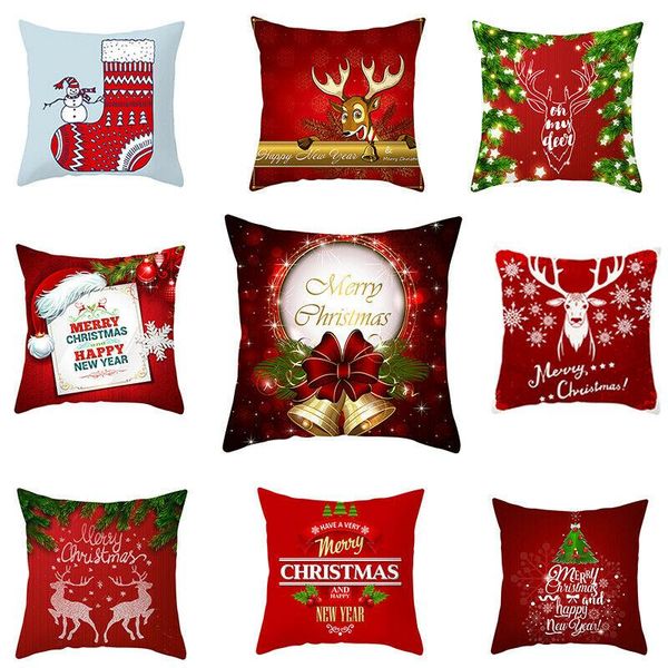 

pillow case merry christmas xmas gift deer plaid throw cover cushion square 45cm