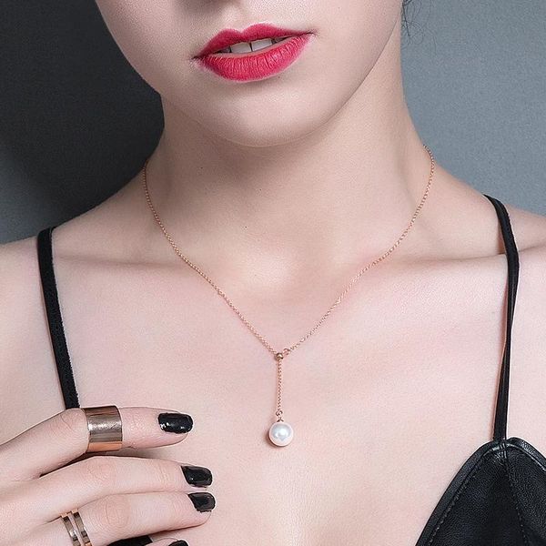 

pendant necklaces yun ruo rose gold color pearl adjust necklace titanium steel jewelry woman party christmas gift never fade drop, Silver
