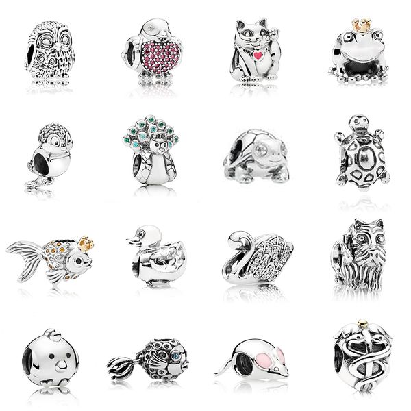 

fashion new 100% 925 sterling silver owl fish frog and other animal collection charm stringing diy bracelet jewelry gift q0531, Black