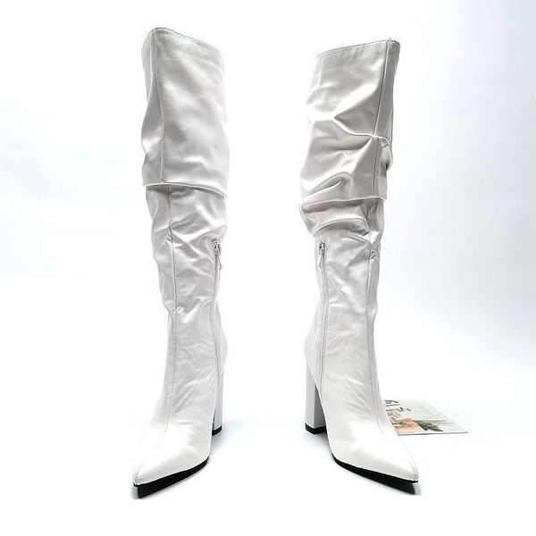 

boots women over knee shoes boots-women zipper over-the-knee ladies leather large size 2021 pointy high heel white rubber riding, Black