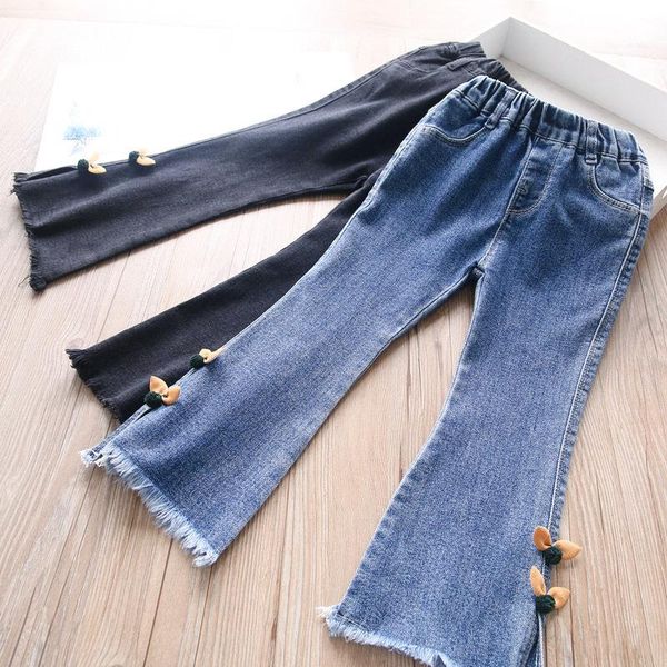 

trousers autumn girls flower denim pants children's wear wholesale, Blue