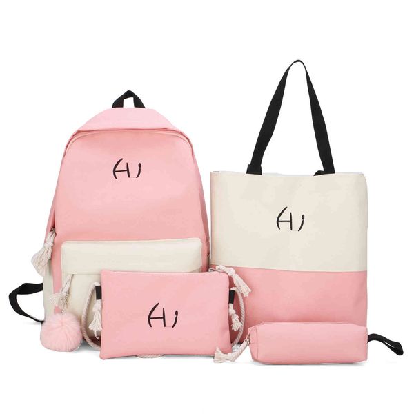 

backpack schoolbag four piece set student korean junior high girls' ins 2021 primary canvas bag