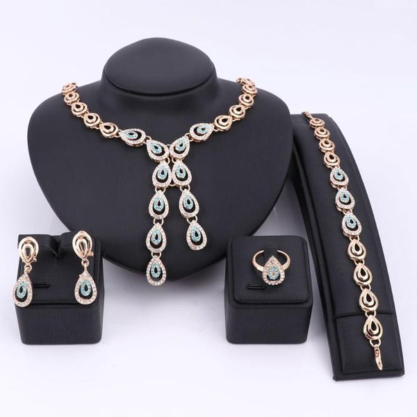 

earrings & necklace women design crystal tassel pendant bracelet ring trendy party gold color accessories jewelry sets, Silver