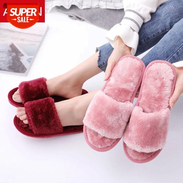 

asifn fur slides home winter women plush slippers soft soles indoor platform flat shoes ladies furry slippers dropshipping #tv5q, Black