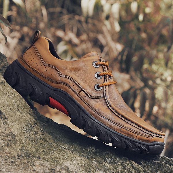 

cimim fashion casual mens boots large size genuine leather outdoor hiking shoes men comfortable non slip sneakers 963p#, Black