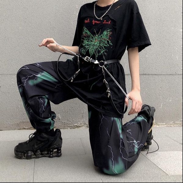 

hip hop joggers women autumn grunge aesthetic print sweatpants women streetwear korean style fashion high waist pants, Black;white