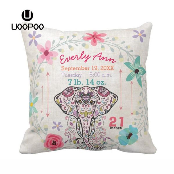 

custom flower elephant pillow cover baby birth decorative pillow case cotton canvas / polyester colorful cushion cover for sofa