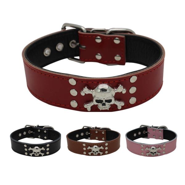 

cowhide pet comfortable leather domineering skull collar medium large dog chain