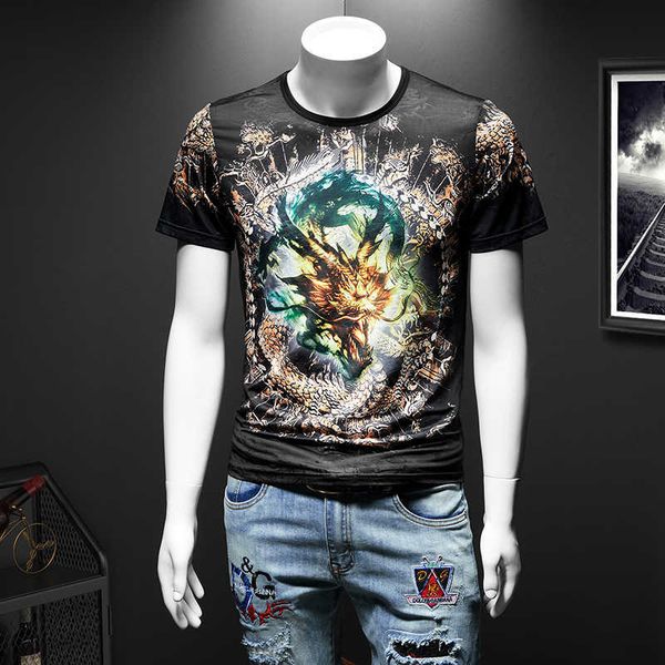 

big size 7xl t shirt men 3d dragon printed short sleeve streetwear t-shirt male ice silk breathable funny t shirts men clothes 210527, White;black