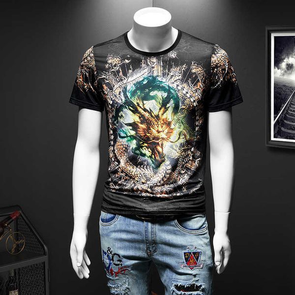 Big Size 7XL T-shirt Mannen 3D Draak Gedrukt Korte Mouw Streetwear T-shirt Mannelijke Ijs Zijde Ademend Grappige T-shirts mannen Kleding 210527