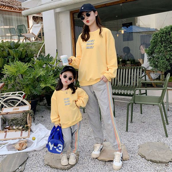 

fashion loose round neck sweater for parents new and children autumn 2021 two piece set printed on the back of korean women's, Blue