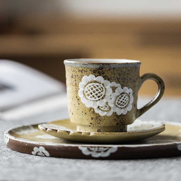 Japonês Cerâmico Café Cup Pires Latte Retro Criativo Simples Reusável Kung Fu chá xícaras Caneca Acessórios Tazas Bebida DF50BD