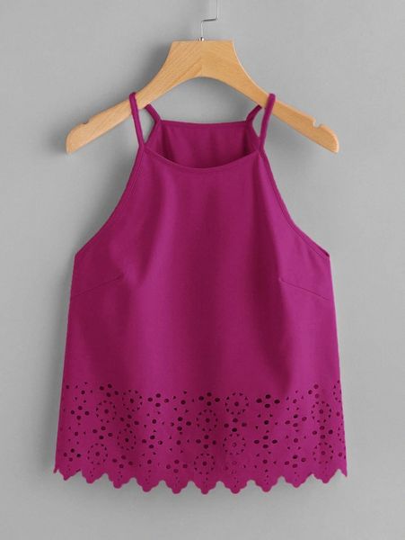 

scallop edge laser cut cami n7ma#, White