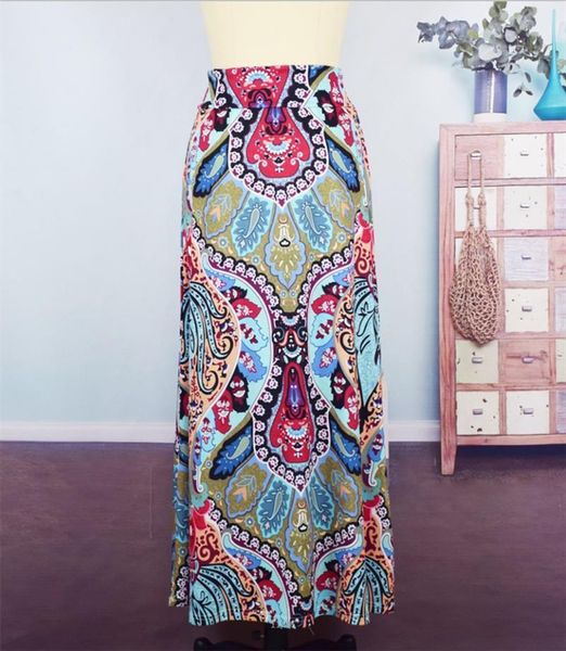

summer fall flower print women skirts high waist party boho vintage maxi long skirt, Black