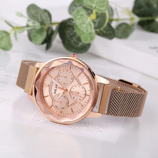 

wristwatches three eye casual simple women watch mesh strap ladies quartz wristwatch clock wife gift relogio feminino montre femme, Slivery;brown