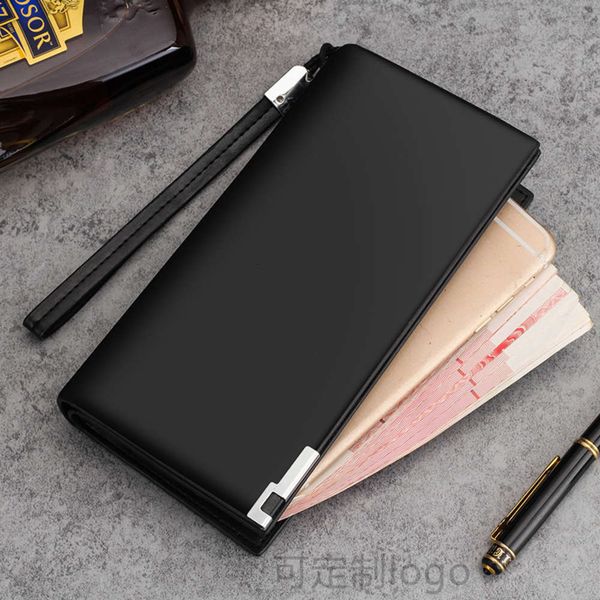 

men's long zipper multi clip large capacity hand bag mobile phone bag wallet, Black