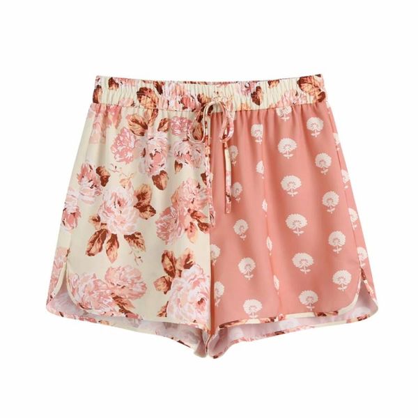 

women's shorts women flower printing contrast color splicing casual female elastic waist loose clothes p2292, White;black