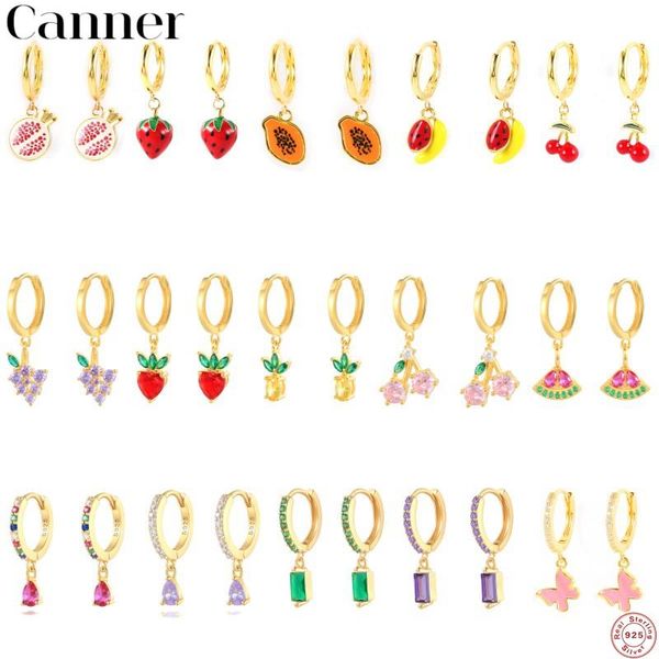 

hoop & huggie canner design pendants earrings for women cute fruit charms jewelry diy summer fruits cherry 925 sterling silver, Golden;silver