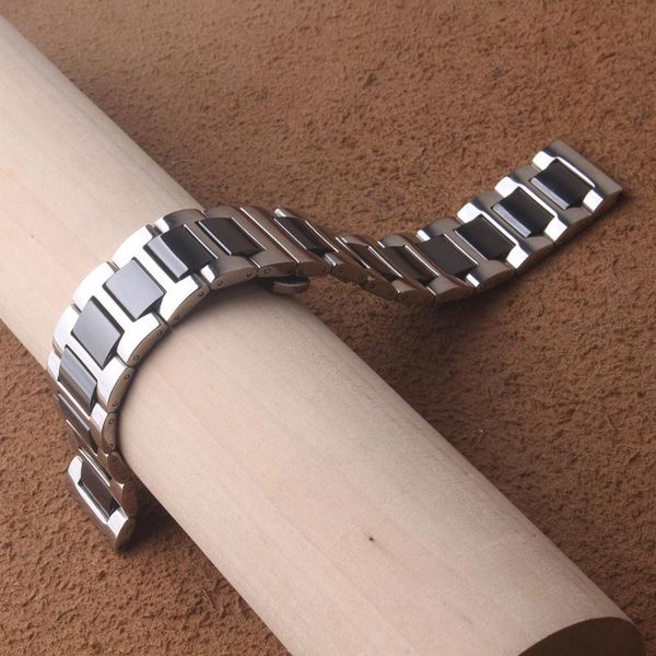 

watch bands straight end stainless steel wrap ceramic watchband bracelet straps 14mm 16mm18mm20mm 22mm polished wristwatch bracelets, Black;brown