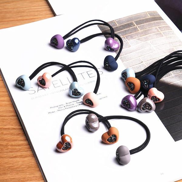 

hair accessories korea handmade shiny matte acrylic heart rhinestone kids children girl elastic bands head wear accessories-gmkehrb019c5, Slivery;white