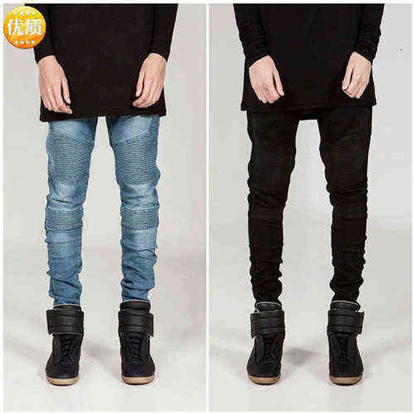 

men's jeans biker jeans trendy brand motorcycle pants, Blue