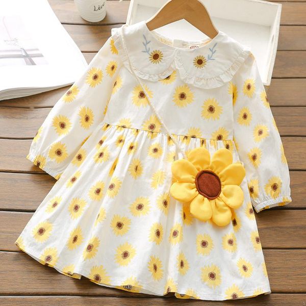 

girl's dresses girls' for the spring and autumn of 2021 sunflower bag 2-6 years old baby girls foreign style, Red;yellow