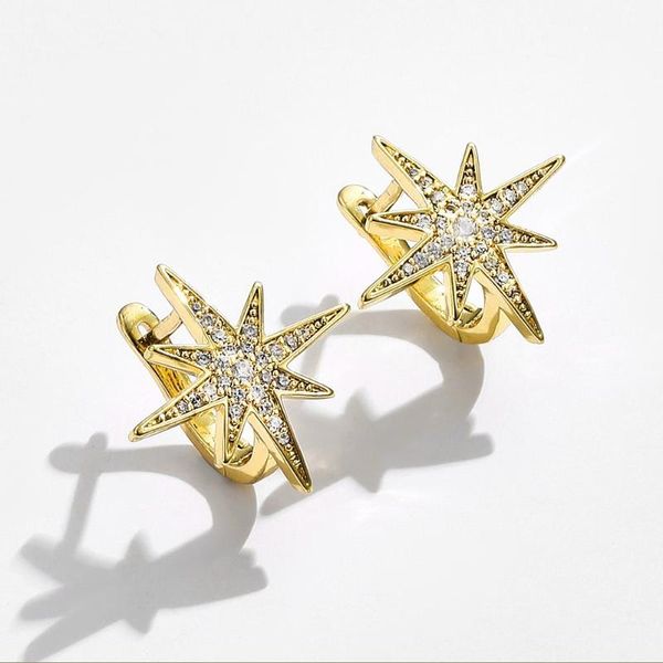 

hoop & huggie yaonuan fashion female jewelry eight-pointed star pave zircon earrings advanced technology glisten trendy accessories, Golden;silver