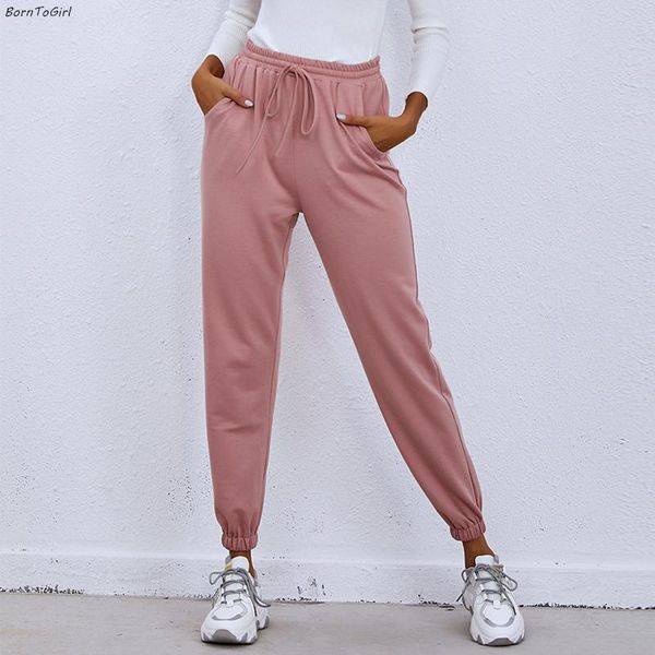 

women's pants & capris borntogirl 2021 autumn winter casual for women drawstring high waist black gray pink khaki brown trousers, Black;white
