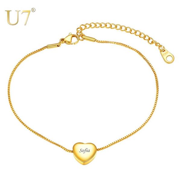 

anklets u7 personalized women girls tiny heart with reziable chains stainless steel jewelry name valentines gift h1090, Red;blue