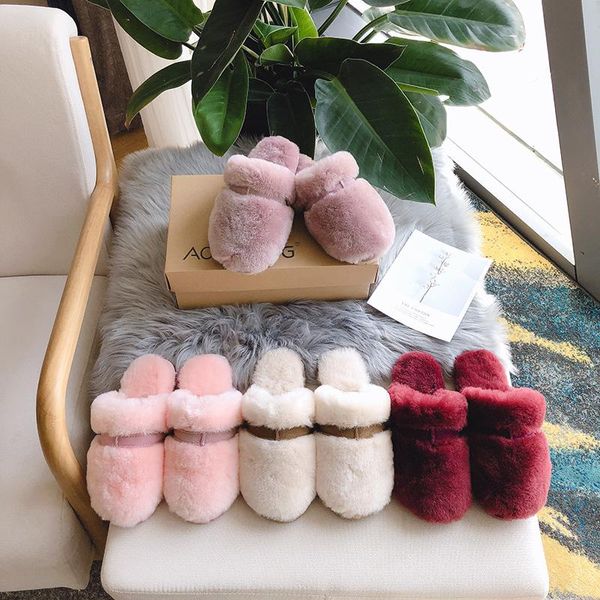 

slippers aobreugg official website wool shoes fur one shoe sheepskin sweater large size lady, Black