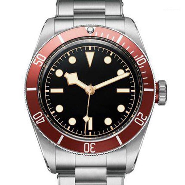 

fashion mens automatic mechanical men stainless steel wristwatch ceramic red bezel black dial rotor montres clasp watch 42mm wristwatches, Slivery;brown