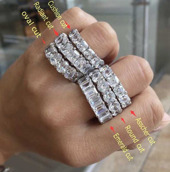 

cluster rings six cuts bands ring original 925 silver pave setting full diamond eternity engagement wedding set natural gemstone jewelry, Golden;silver