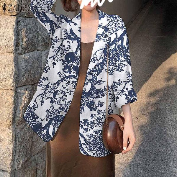

women's suits & blazers womens vintage floral print outwear zanzea fashion blazer autumn lapel oversized cardigans lady casual long sle, White;black