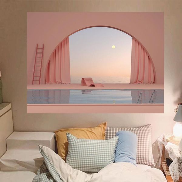 

tapestries tapestry landscape girl hooks custom boho dorm curtain funny pink tapisserie mural family artwork