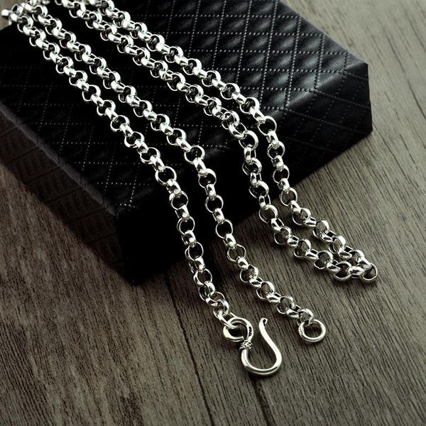 

chains 925 sterling silver necklace for men and women handmade round sweater chain link with fish hook female male clavicle