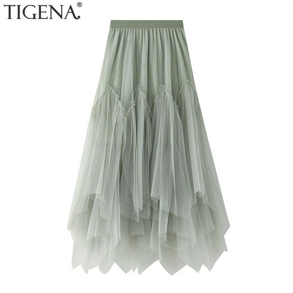 

skirts tigena 90cm maxi tutu tulle skirt women 2021 summer fashion irregular hem a line high waist long female with lined green, Black