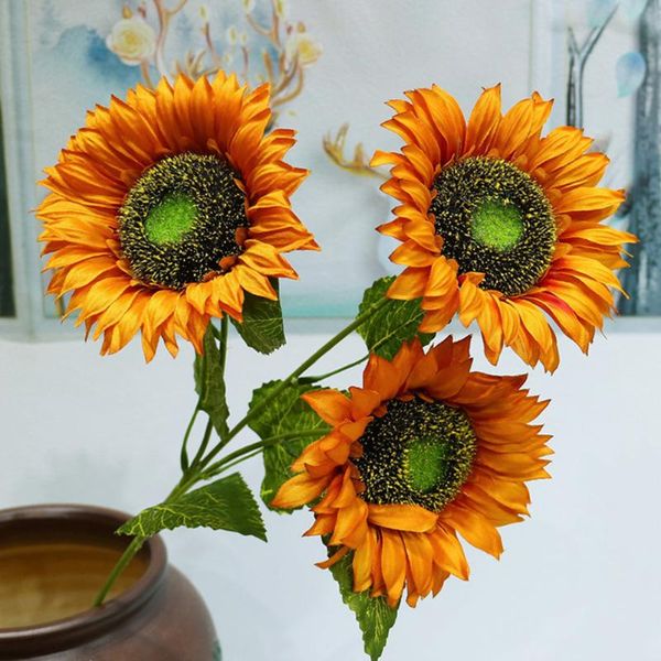 

decorative flowers & wreaths with leaves pastoral wedding 3 head living room silk cloth colorful artificial diy fake sunflower lightweight