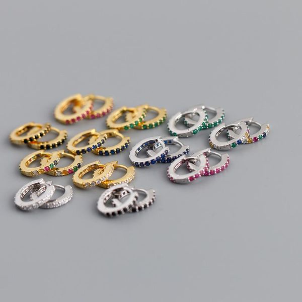 

hoop & huggie colorful zircon round earrings for women 925 sterling silver geometric small circle girls jewelry gift, Golden;silver