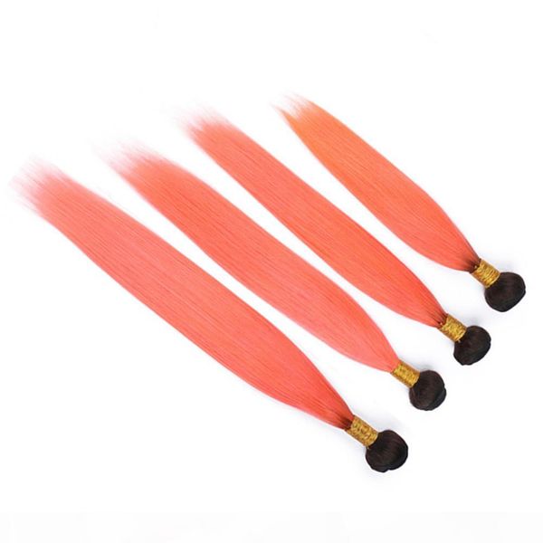 

#1b orange ombre straight human hair weaves dark roots 4bundles ombre light orange indian virgin human hair wefts extensions tangle free, Black;brown