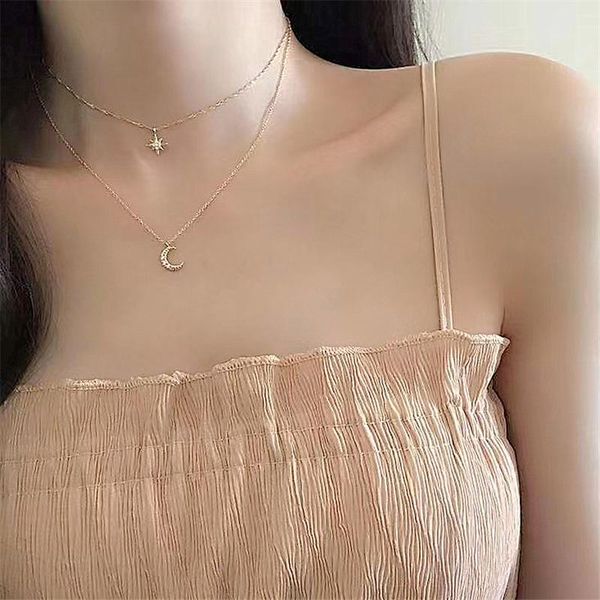 

simple star moon pendant necklaces for women new bijoux maxi statement sun choker necklace collier jewelry gift aesthetics, Silver