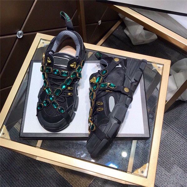 

luxury designer casual shoes flashtrek removable crystals black sneakers with box
