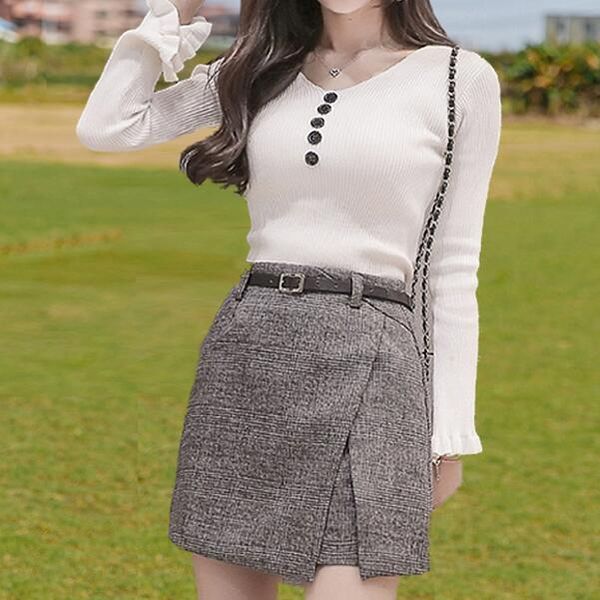 

skirts vintage plaid mini skirt women a line slim package hip with belt 2021 irregular jupe femme office faldas saia dc539, Black