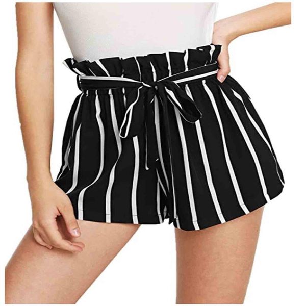 

women's shorts womens striped high waist bandage beach mini fashion bowknot lace belt pocket casual, White;black