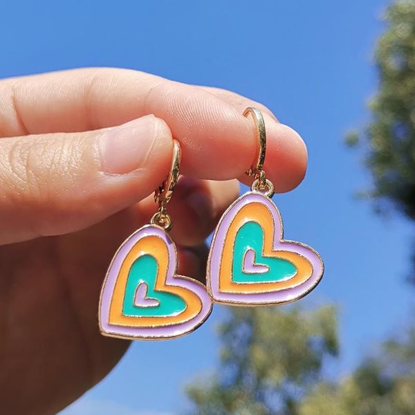 

hoop & huggie zx cute colorful enamel heart star cream earrings for women trendy funny statement huggies wholesale jewelry, Golden;silver