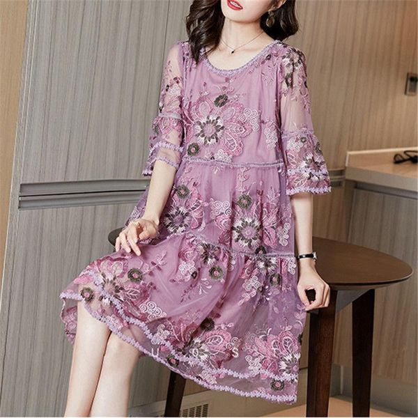 

casual dresses spring summer women dress o-neck short sleeve floral embroidery vintage fashion female designer daily clothes m279, Black;gray