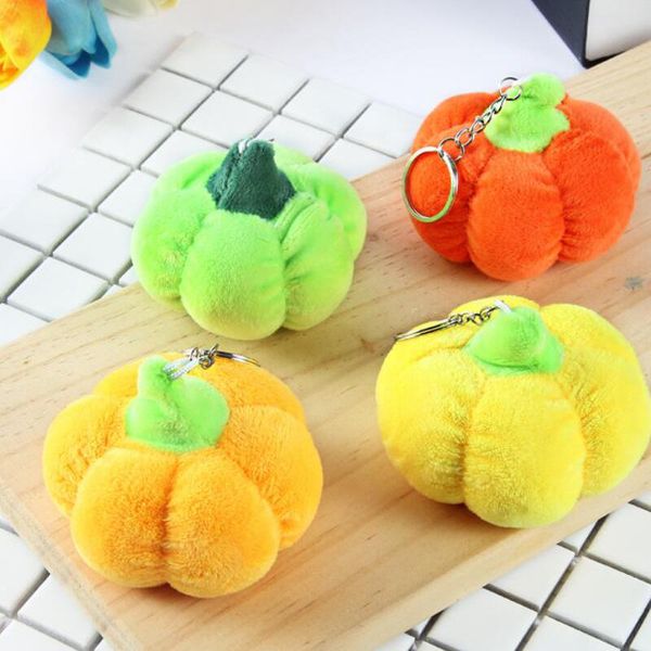 

mini cute cartoon pumpkin plush toy keychain halloween small car ornaments creative vegetable pendant bag keyring, Slivery;golden