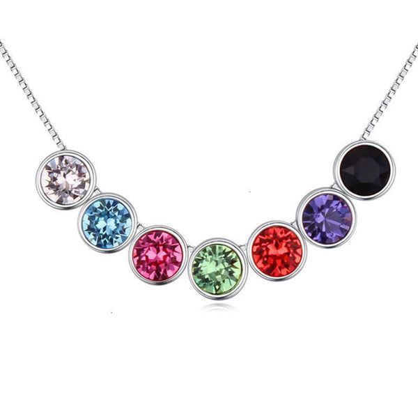 

7 colors beads necklace pendant crystals from silver color chain for women wedding weekly jewelry making diy chic gift